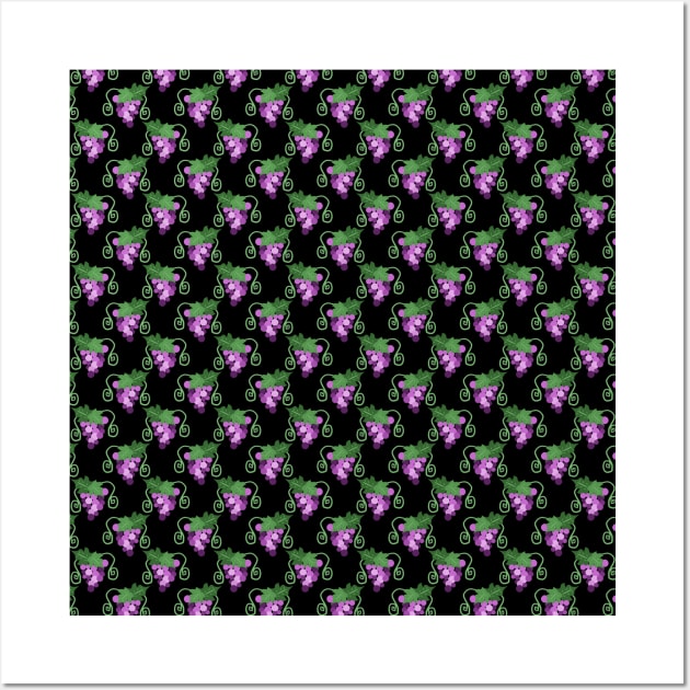 Viney Purple Grapes Black Pattern Wall Art by saradaboru